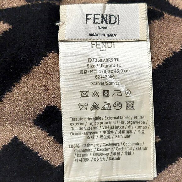 Vintage FENDI Black & Brown Monogram Print Cashmere Scarf with Stripe Trim - Picture 9 of 9